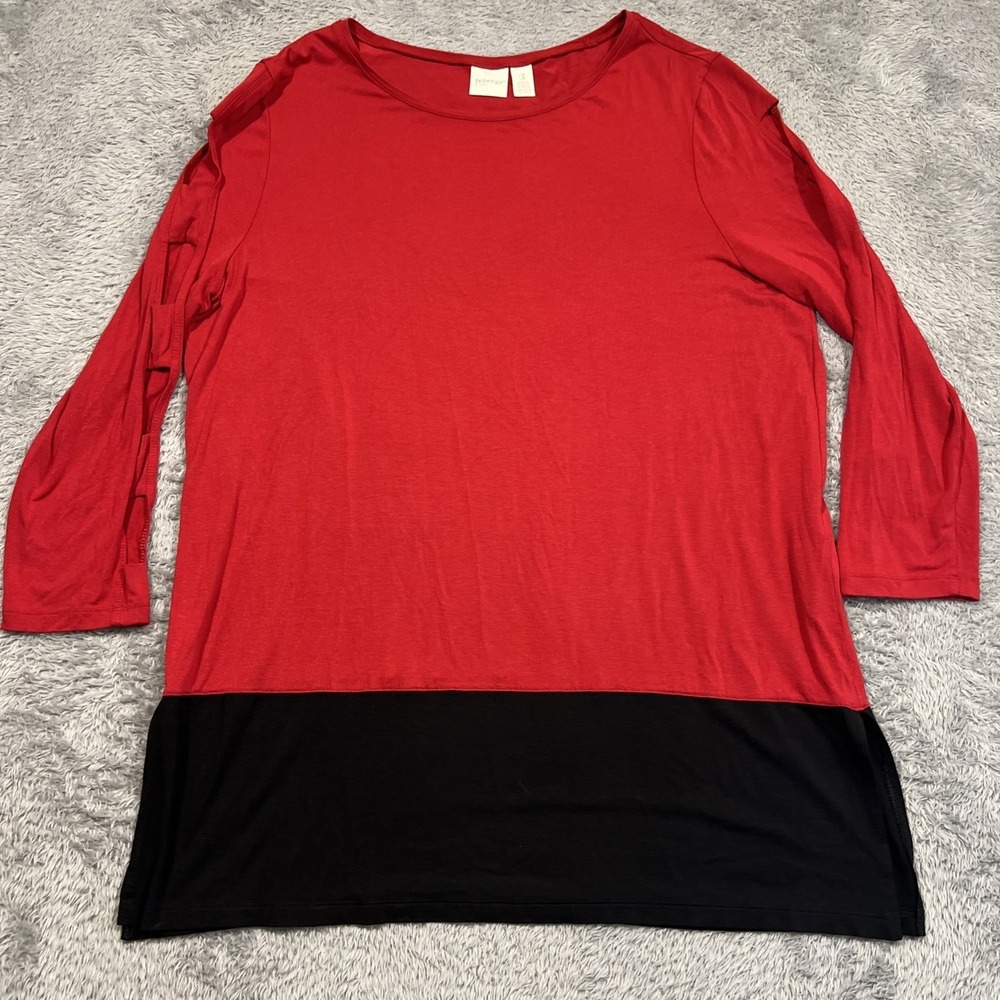 Chico's Zenergy Tunic Top Ladder Cutout Colorblock Red Black Women Size 3 (XL)